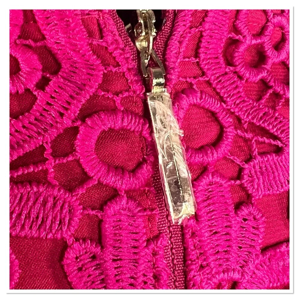 Kate Spade Magenta Scallop Lace Midi Dress Size 2 Lace Cap Sleeves